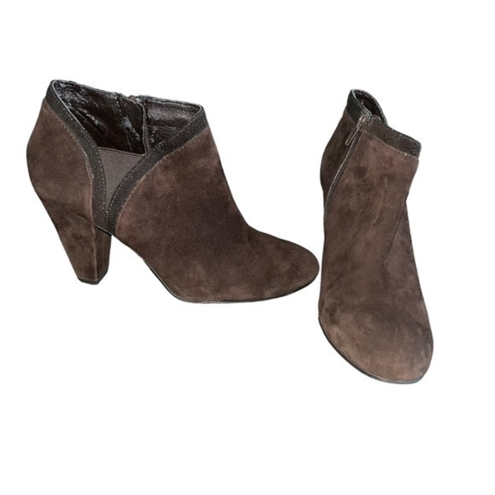Gianni Bini Womens Brown
Suede Zip-up Heeled Ankle Booties